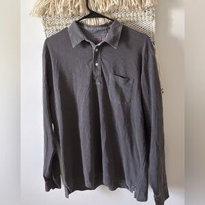 Faherty Men's Medium Long Sleeve Cotton Collared Polo Shirt Gray
